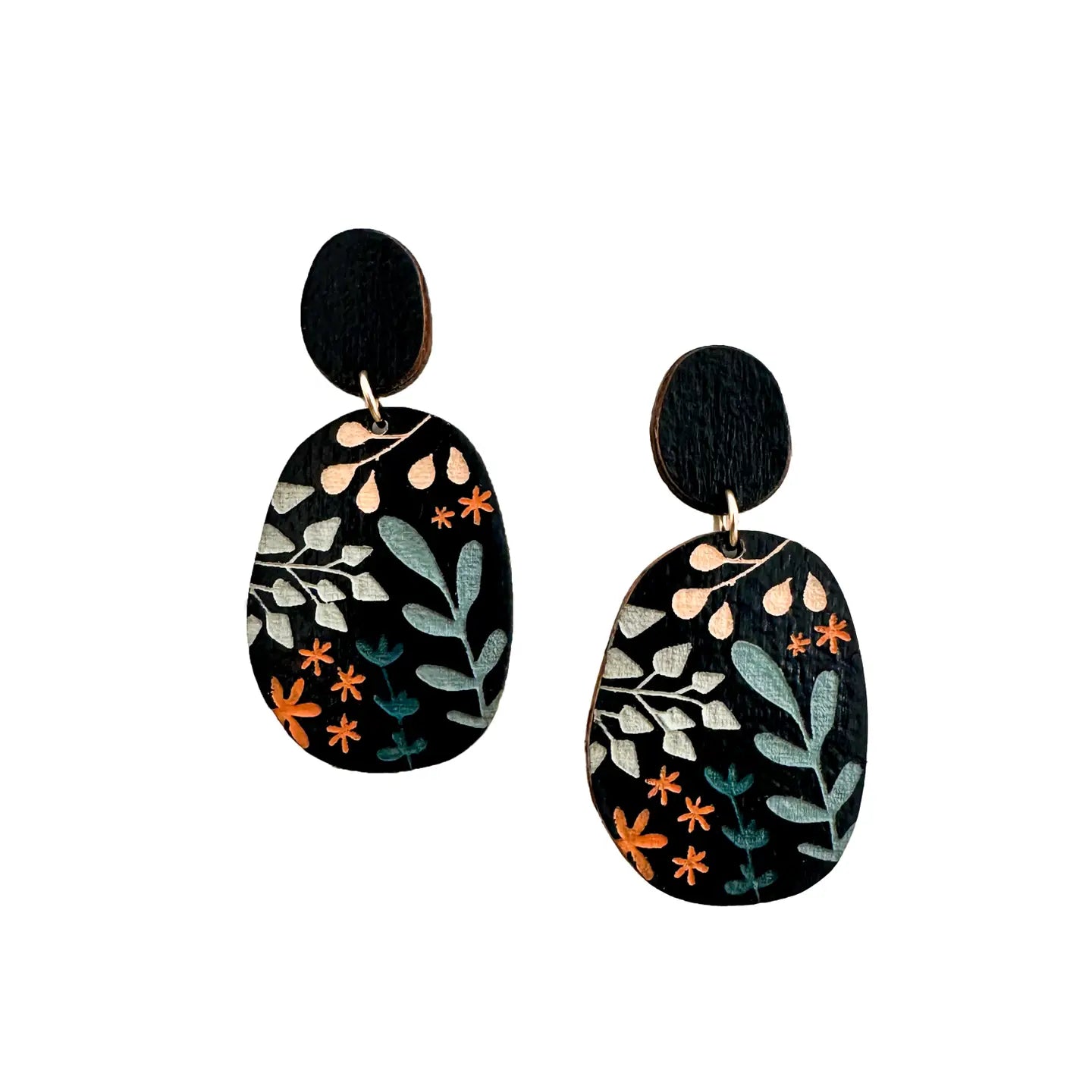 Painted Wood Botanical Earrings