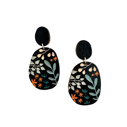 Painted Wood Botanical Earrings