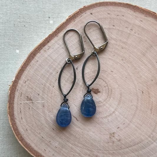 Dana Herbert Gunmetal Marquis Kyanite Dangle Earrings