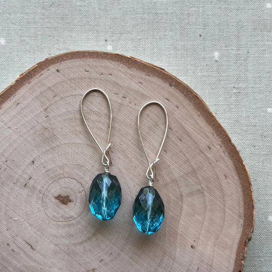 Silver Sasha Gemstone Short Dangle Earrings-London Blue Quartz