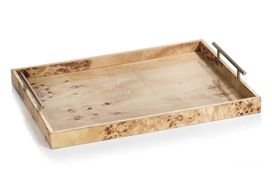 Burl Wood Tray with Gold Handles