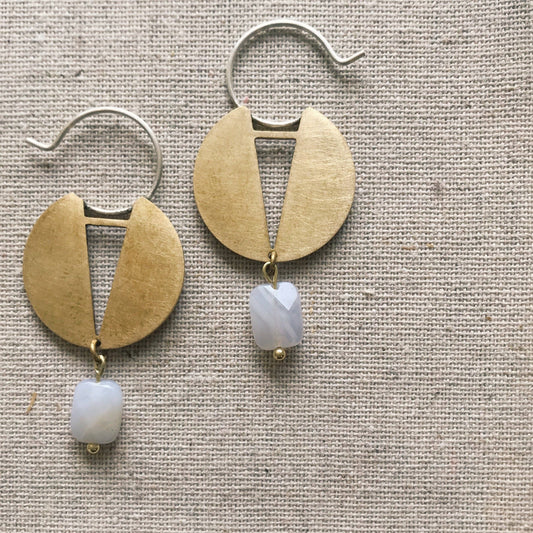Brass Disc Hoops with Aquamarine